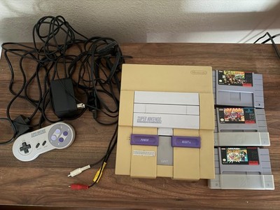 Super Nintendo SNES Console Bundle Controller, Cables 3 Games Tested Mario DKC 2