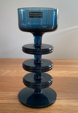 BLUE WEDGWOOD SHERINGHAM 3. DISC GLASS CANDLE HOLDER