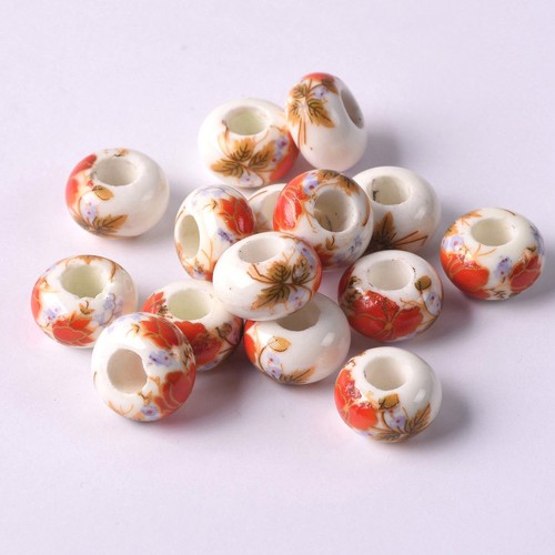 Flower Patterns 10pcs 15mm Rondelle Ceramic Porcelain Loose Charm Big Hole Beads - Picture 13 of 62