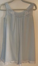Vintage Shadowline Nightgown Light Blue Pastel Lace Embroidery Size Petite Small