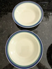 Lot of 4 PFALTZGRAFF Ocean Breeze Green Blue Rimmed Cereal /Soup /Pasta Bowls