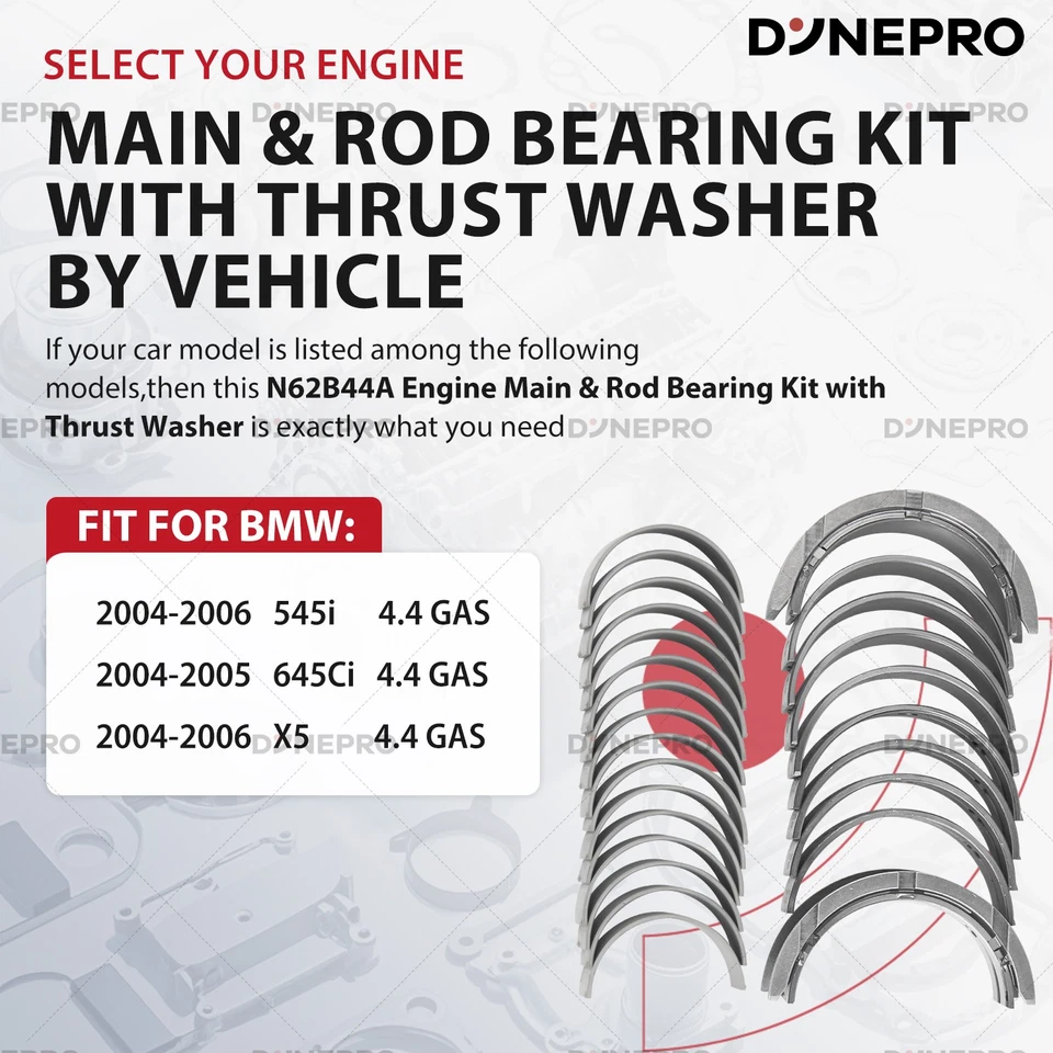Rodamientos principales y de varilla del cigüeñal 26 un. para BMW 545i 645Ci X5 4.4L motor reconstrucción Foto 3 de 4