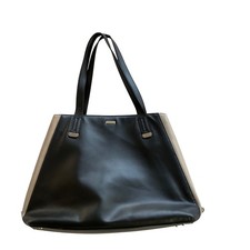 Lauren Ralph Lauren Tote Bag Women Large Black Tan Leather Colorblock Purse