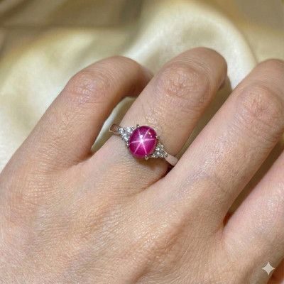 Lindy Pink Star Ruby Ring 925 Sterling Silver, 6 Rays Star Sapphire Ring