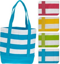LadiesWashable Canvas Striped Beach Bag Summer Holiday Shoulder Shopper Tote 