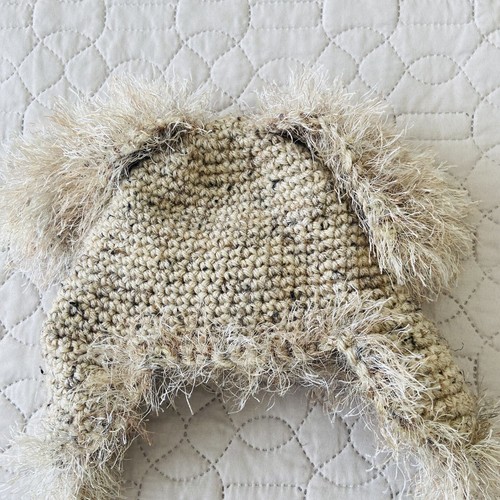 Handmade Crochet Brown Black Patch Puppy Terrier Dog Hat Youth Toddler Ear Flaps - Picture 5 of 6