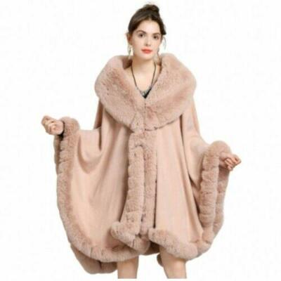 Winter Maxi Faux Fox Fur Collar Cape Coat Women Evening Plush