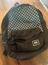 Vans Backpack Checkerboard School Laptop Bag Black Metallic Grey/blue