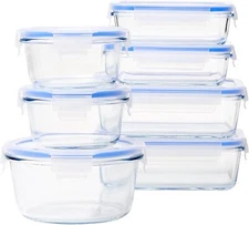 Basics Leak-Proof Glass Locking Lids Food Storage Containers, 14-Piece Set, 7 Co