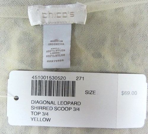 CHICO'S DIAGONAL LEOPARD SHIRRED SCOOP TOP YELLOW NWT $69 CHICOS SIZE 2 = 12/14 - Picture 6 of 6