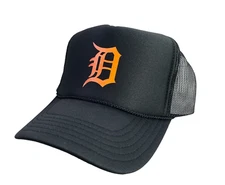 NEW DETROIT TIGERS BLACK ORANGE CAP 5 PANEL HIGH CROWN TRUCKER SNAPBACK VINTAGE