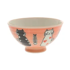 Japanese Children Rice Soup Bowl 4.5"D Porcelain Red Otoboke Cats Made in Japan
