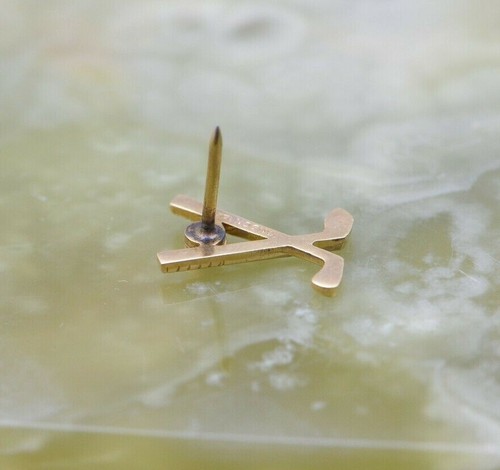 Vintage 14K YG Tie Tack Crossed Irons Small Diamond Set ANSON Circa 1960 - Picture 3 of 5