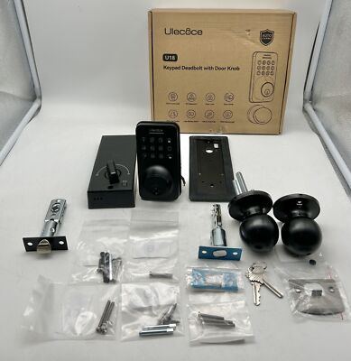 Ulecoce Keyless Entry Door Lock with Handle, Smart Keypad Deadbolt, Black