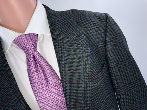 Harrods Oscar Jacobson Blazer 38S Blue Gray Plaid Wool 2B 2V Sweden YGI F2-26 - Picture 3 of 12