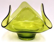 Viking Glass Epic Green 4 Corner Handkerchief Bowl Trinket Candy Dish MCM  Nice!