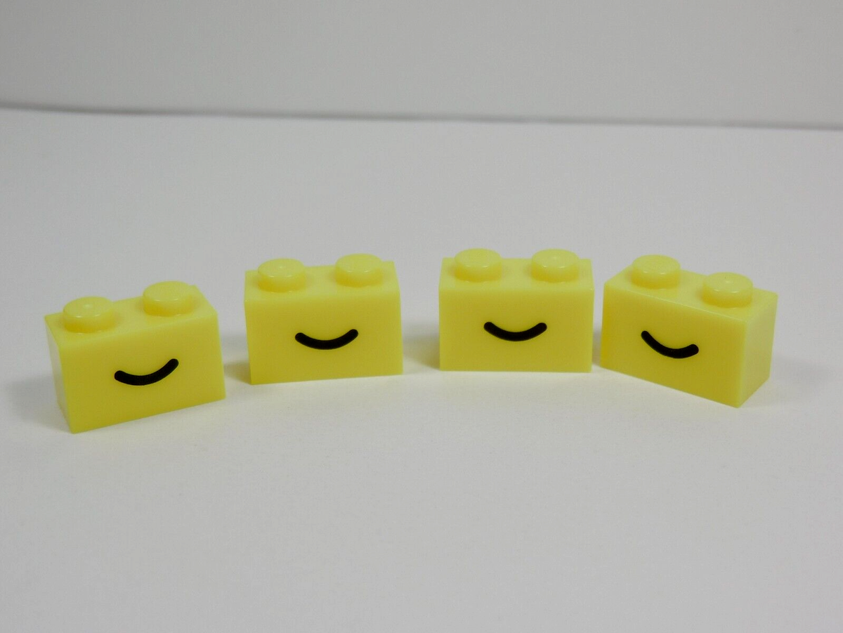 LEGO Lot of 4 Vibrant Neon Yellow 1x2 Bricks w/Smile N7 | eBay
