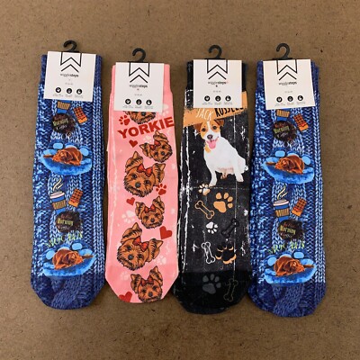 WiggleSteps Adult Size 5.5-9.5 Yorkie Jack Russell Chocolate Lab 4 Pair Socks