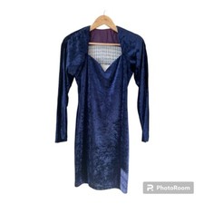 Vtg 80s Zum Zum Evening Beaded Cutout Sweetheart Neck Blue Cocktail Dress Sz 12