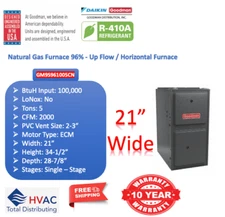 Goodman 96% AFUE 100,000 BTU Single Stage Upflow Gas Furnace GM9S961005CN