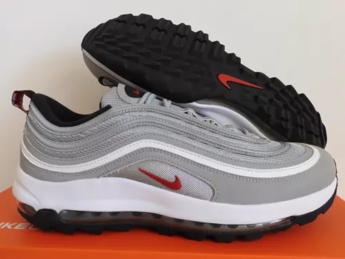 Nike Air Max 97 G Golf Cleats Silver-Red Silver Bullet Sz 11.5 [CI7538-001]
