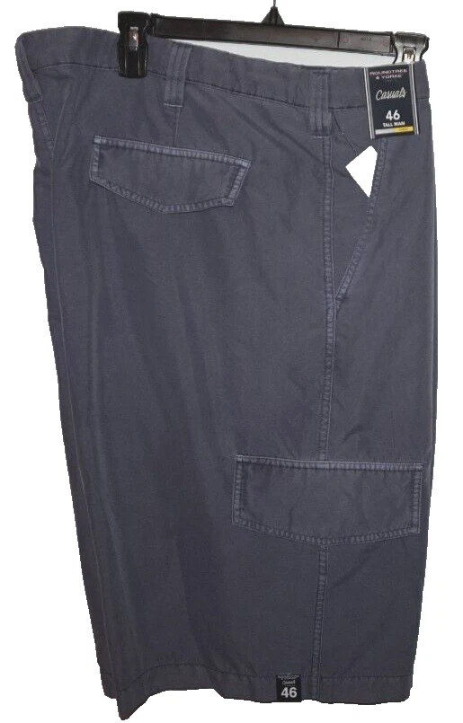 Mens Cargo Shorts TALL 46 W Straight Fit Flat Front Navy Blue Roundtree Yorke