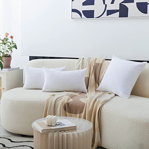 Oblong Pillow Cover Decorative Striped Corduroy 12" x 20" A-pure White - Bild 3 von 6
