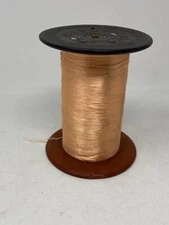 Vintage Wooden Spool w/ Peach Thread Antique Industrial Textile Bobbins 5 3/4"