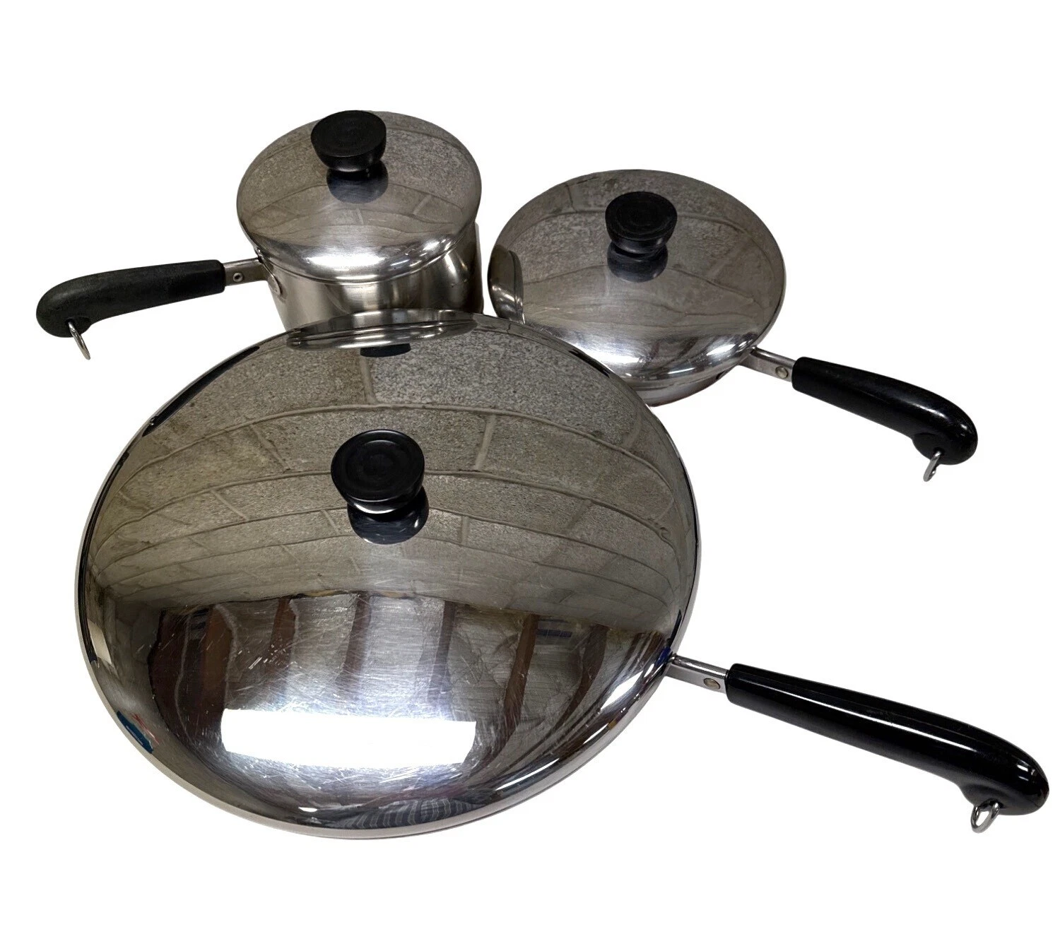 RevereWare Copper Clad Stainless Steel Set: Saute/Fry 12"&7" Pot 1.5 Q W/Lids