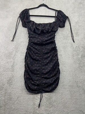 More to Come Dress Women's Small Black Emily Off Shoulder Floral Mini Ruched
