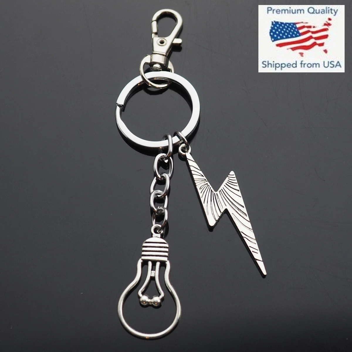 Light Bulb Electrician Lightning Bolt Idea Teacher Key Chain Keychain Clip Gift