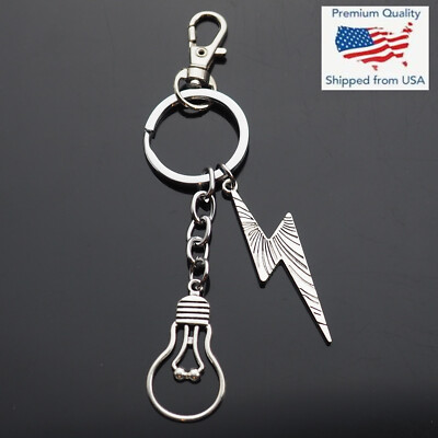 Light Bulb Electrician Lightning Bolt Idea Teacher Key Chain Keychain Clip Gift