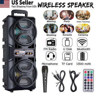 Dual 6.5'' Bluetooth Speakers 3000W Heavy Bass Sound Party LED Lights Portable