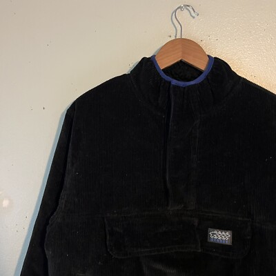 Stussy Corduroy Fleece Pullover Jacket Black Small Authentic Worn