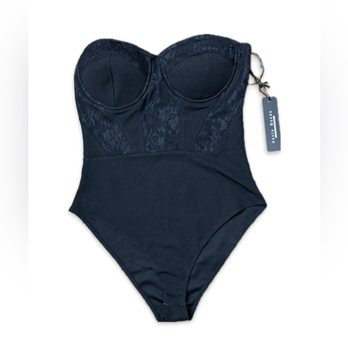 Black Satin Corset Strapless Bustier Bodysuit Bella Barnett Black