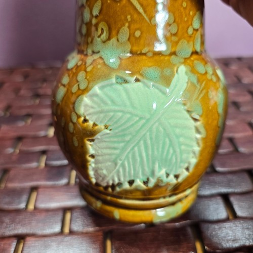 Vintage Keramik Vase Braun & Meer Schaum Grün Blatt & Splatter Design - Bild 4 von 9