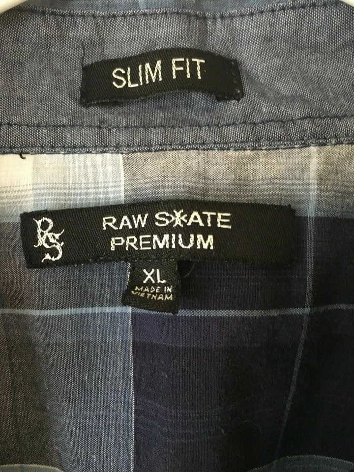 RAW STATE PREMIUM MEN'S SLIM FIT LONG SLEEVE BUTTON COLLAR BLUE PLAID SHIRT XL - Image 2 of 4
