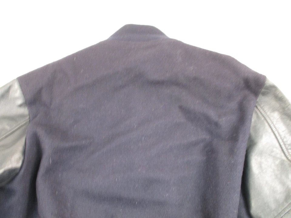 Chaqueta de bombardero vintage Starter para hombre XL azul mangas de cuero a presión lana NFL Foto 3 de 4