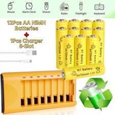 12Pcs 1.2V Ni-MH AA Rechargeable Batteries 700mAh with AA 8-Slot Smart Charger