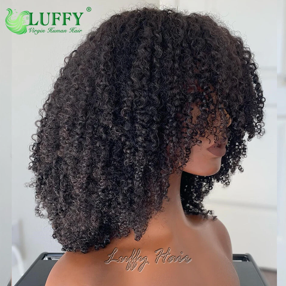 Peluca frontal de encaje 13x6 pelucas rizadas afro rizadas con flequillo cabello humano HD peluca de encaje completo Foto 3 de 4