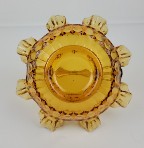 Vintage 1960er Fenton Kunst Glas Daumenabdruck Quetschrand Korb Kolonial Bernstein 8,5" - Bild 8 von 12