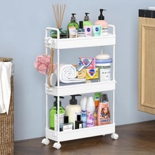 Slim Rolling Storage Cart with Wheels 3 Tier Skinny Bathroom Organizer Thin