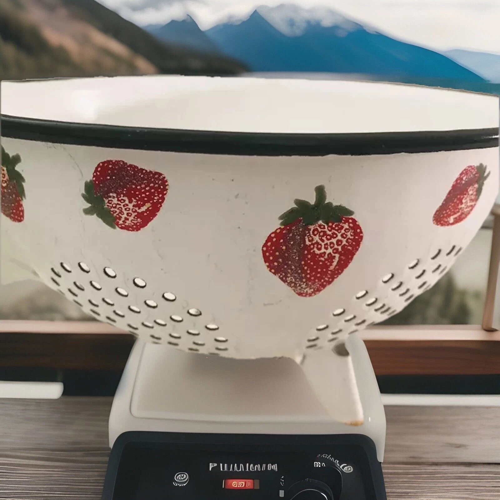 French Vintage Enamel Colander Sieve - French Made Strawberry Enamel Colander
