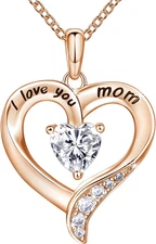 Mom Necklace 925 Sterling Silver Heart Necklaces for Women Engraved I Love You Y