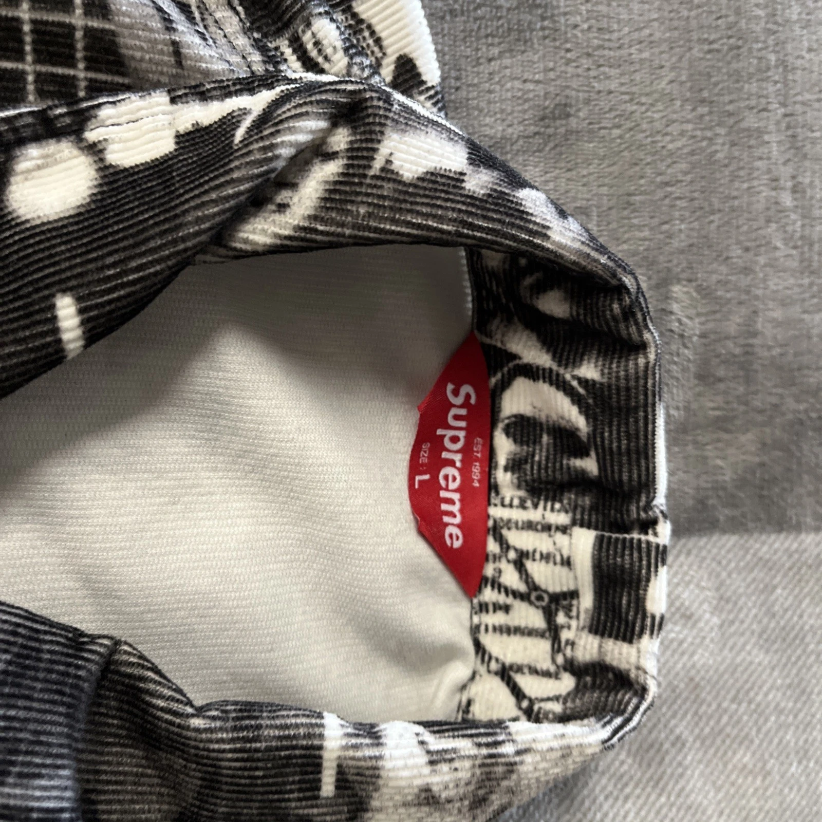 VESTE CAMIONNEUR SS18 SUPREME VIBRATIONS VELOURS CÔTELÉ BLANC NOIR TAILLE L