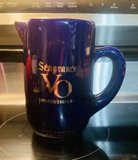 Seagram's VO Imported Canadian Blue 6 Inch Pub Jug Water Jug with Gold Trim