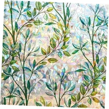  Window Privacy Film Window Film 3D No Glue Glass 23.6 Inch x 6.5 Feet Foliage