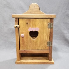 Vtg Wood Wall Cabinet Spice Medicine Shelf Rustic Heart Cutout Country Farmhouse