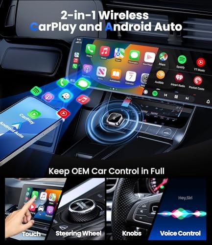 2 in 1 Wireless CarPlay and Android Auto Adapter, Easy Setup Plug and Black - Picture 4 of 7