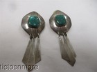 VINTAGE NAVAJO INDIAN GREEN TURQUOISE SHIELD JINGLE DANGLE EARRINGS STERLING — photo 3